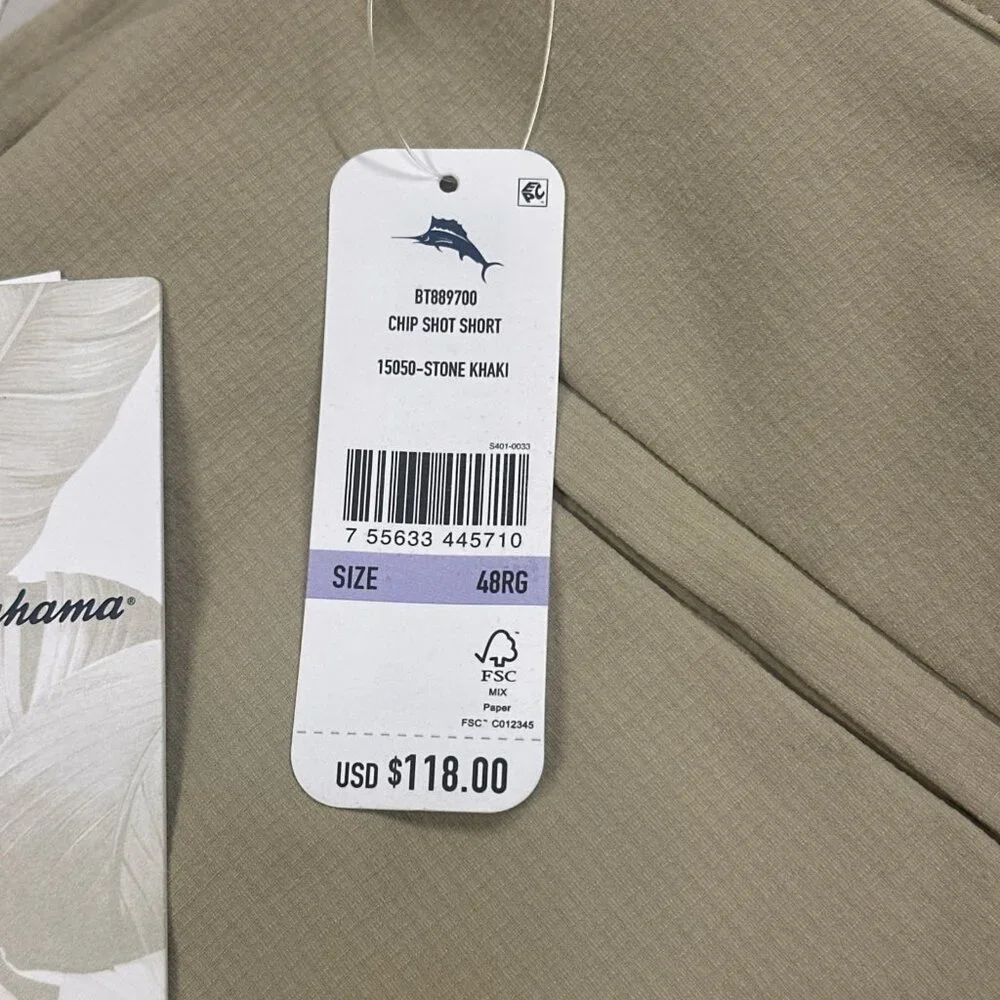 Tommy Bahama Men's Big & Tall Size 48RG Stone Khaki Chip Shot Performance Shorts - Picture 11 of 11